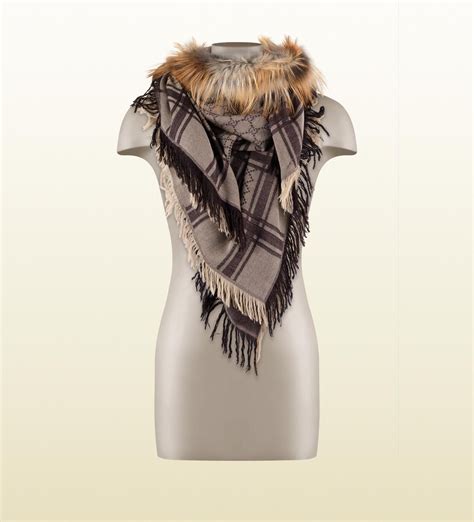 nude gucci scarf|Gucci scarves with fur trim.